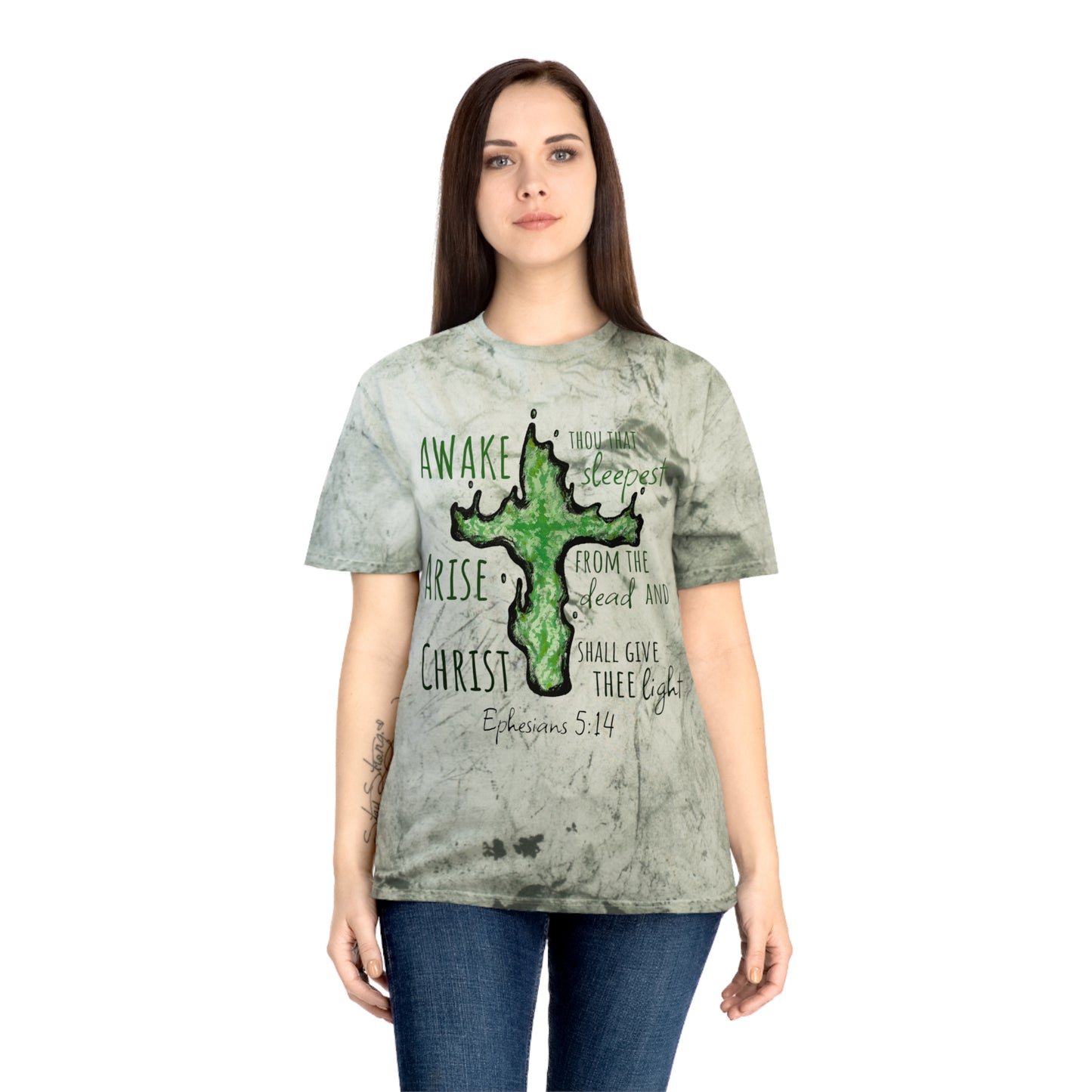 Wispy Light Christian Cross Color Blast Tee