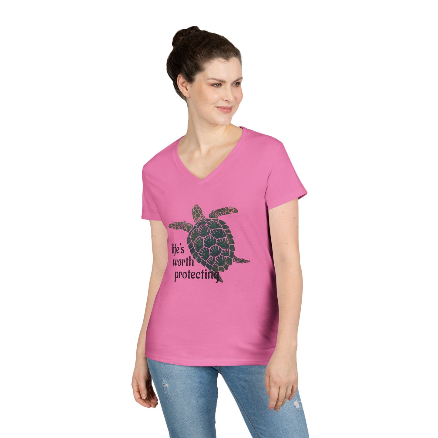Sea Turtle "Life's Worth Protecting" V-Neck Tee