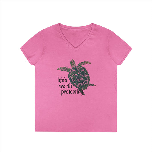 Sea Turtle "Life's Worth Protecting" V-Neck Tee